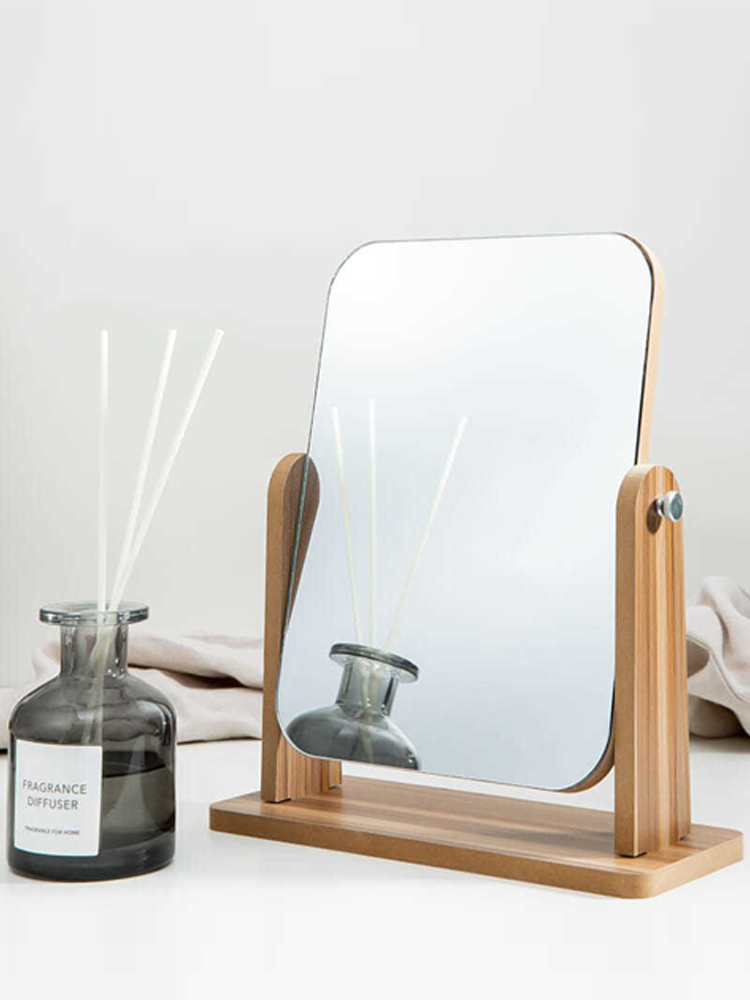 時尚簡約風木質框架隨身化妝鏡旋轉桌面鏡多種款式可選 (5.6折)