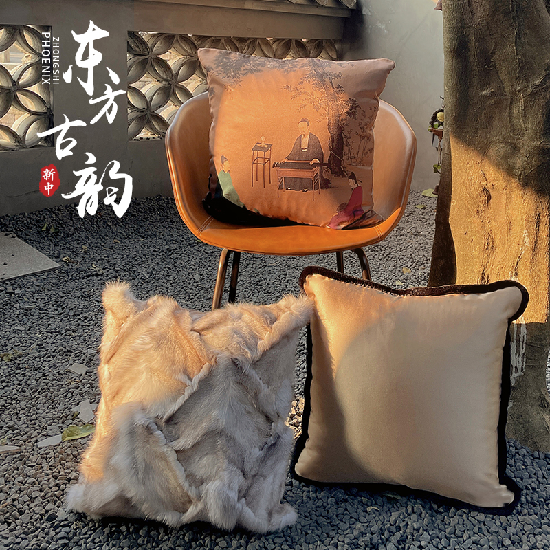 中式風格仿真絲靠墊套新中式紅木實木椅靠枕客廳靠墊
