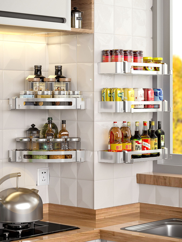 廚房調料置物架壁掛不鏽鋼調味品調味料架子多功能牆上轉角收納架