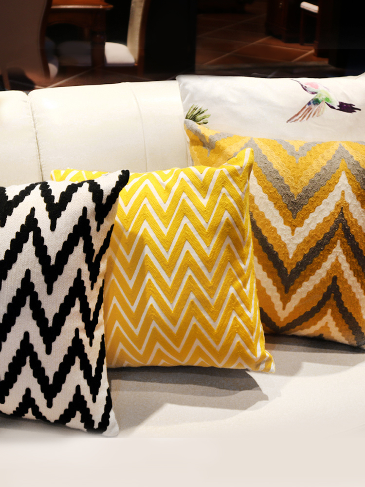 北歐幾何刺繡花抱枕 樣板房棉麻靠墊套 簡約客廳沙發枕