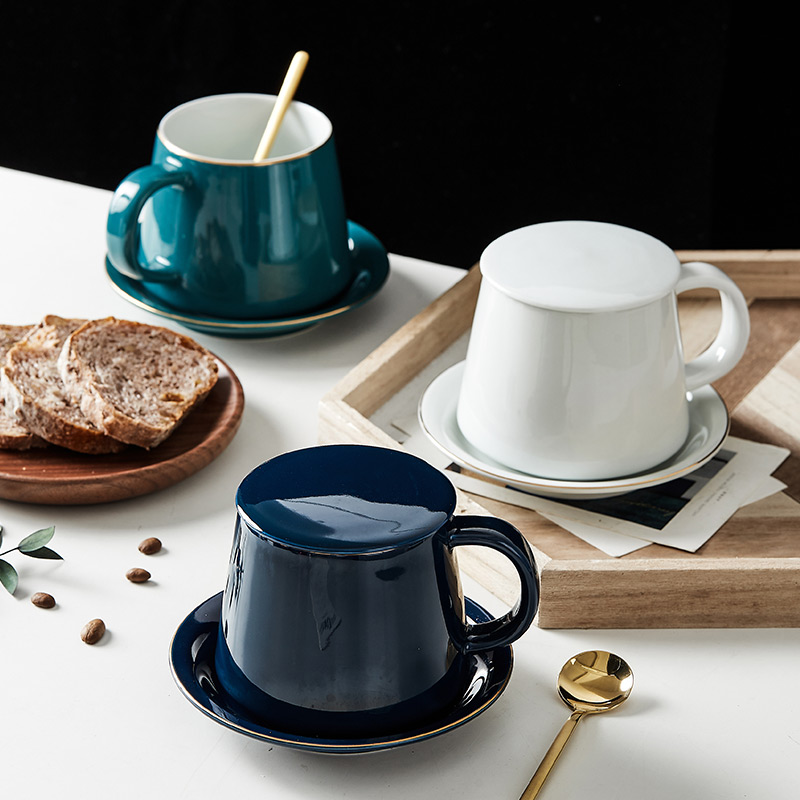 北歐風描金陶瓷咖啡杯碟組簡約優雅適閤家居或下午茶使用多款顏色選擇