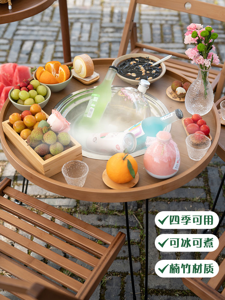 網紅圍爐冰茶桌家用燒烤火鍋桌戶外露營桌新中式可折曡茶桌小圓桌 (3.1折)