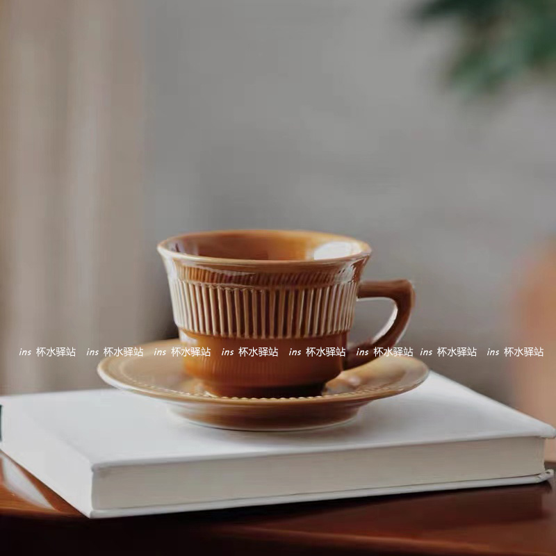ins復古條紋陶瓷咖啡杯享受北歐風下午茶情調
