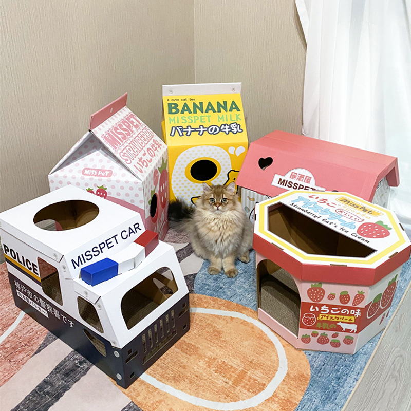 日式居酒屋冰淇淋屋牛奶盒造型貓抓板 獨特手繪貓窩 (6.6折)