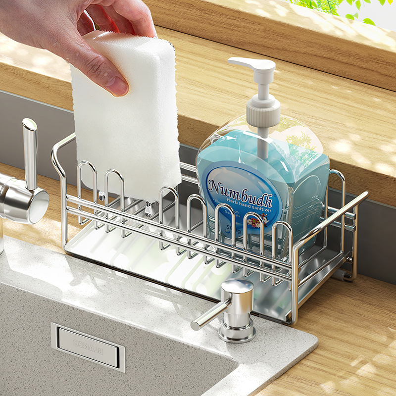 日式風格304不鏽鋼海綿瀝水架廚房水槽小掛籃收納碗布洗潔精 (8.3折)