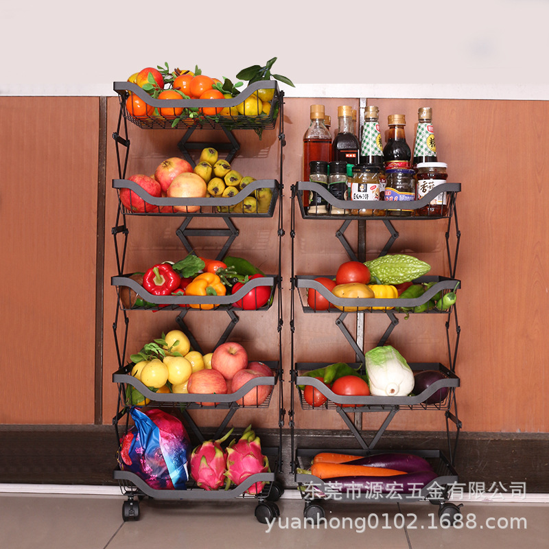 廚房摺疊置物架 落地水果籃 可移動收納架 家用框 (6.2折)